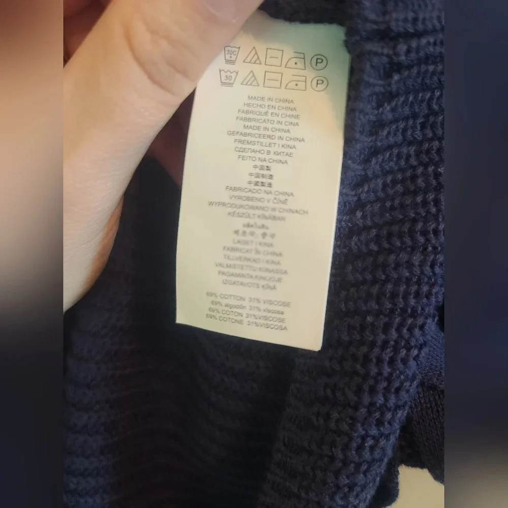 Michael Kors Blue Chunky Rib Knit Side Tie Long Sleeve Sweater